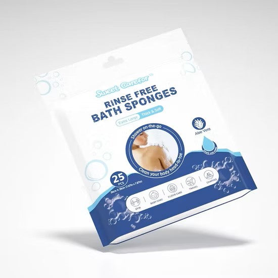 Sweet Carefor Rinse-Free Bath Sponge Wipes – Instant Body Wash for Sports, Camping, Festivals & Bedridden Care (25 Pack)